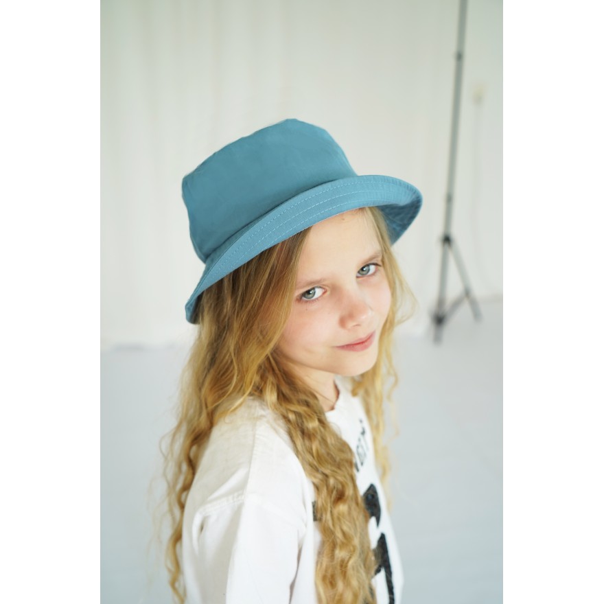 Niebieski KAPELUSZ BUCKET HAT gładka czapka z daszkiem lato bawełna