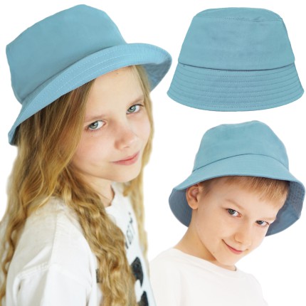 Niebieski KAPELUSZ BUCKET HAT gładka czapka z daszkiem lato bawełna
