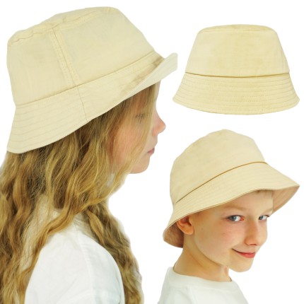 Beżowy KAPELUSZ BUCKET HAT gładka czapka z daszkiem lato bawełna