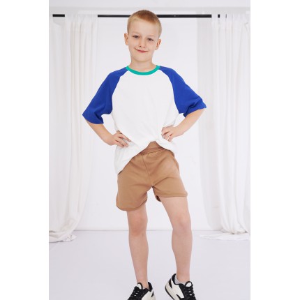 Beżowe krótkie spodenki z lamówką SZORTY LATO z wyciąganą gumką bezuciskowe