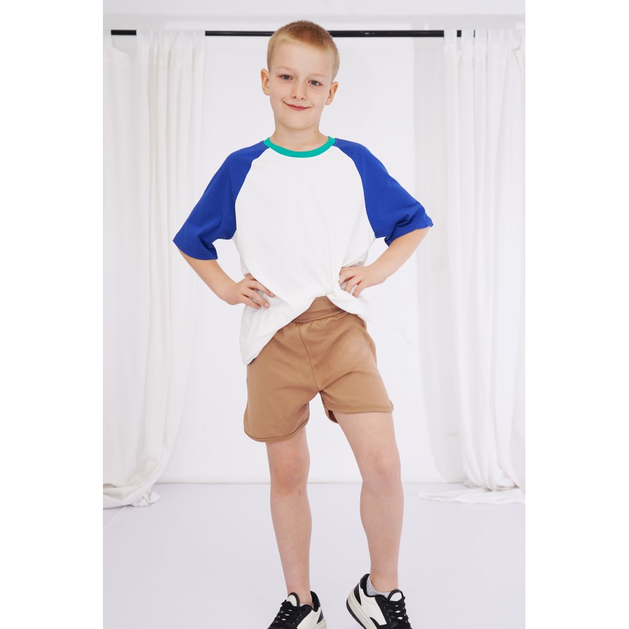 Beżowe krótkie spodenki z lamówką SZORTY LATO z wyciąganą gumką bezuciskowe