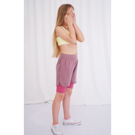 Lila krótkie spodenki z lamówką SZORTY LATO z wyciągana gumką bezuciskowe
