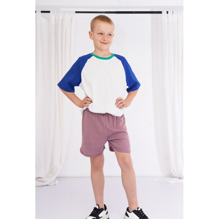 Lila krótkie spodenki z lamówką SZORTY LATO z wyciągana gumką bezuciskowe