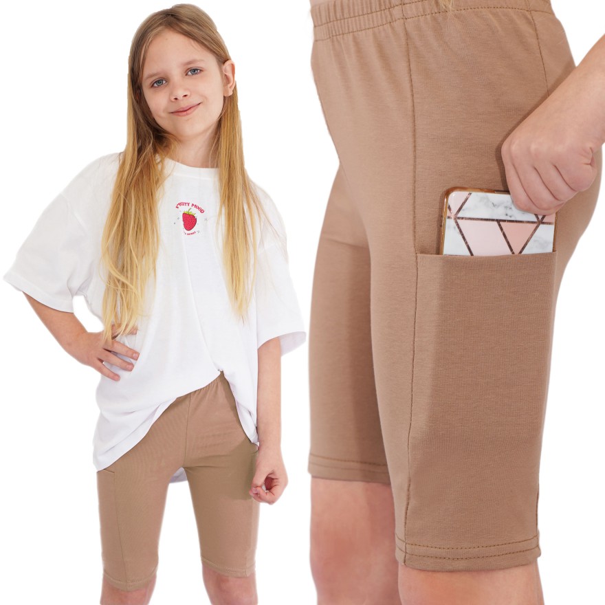 Camel kolarki z kieszeniami krótkie legginsy spodenki na lato