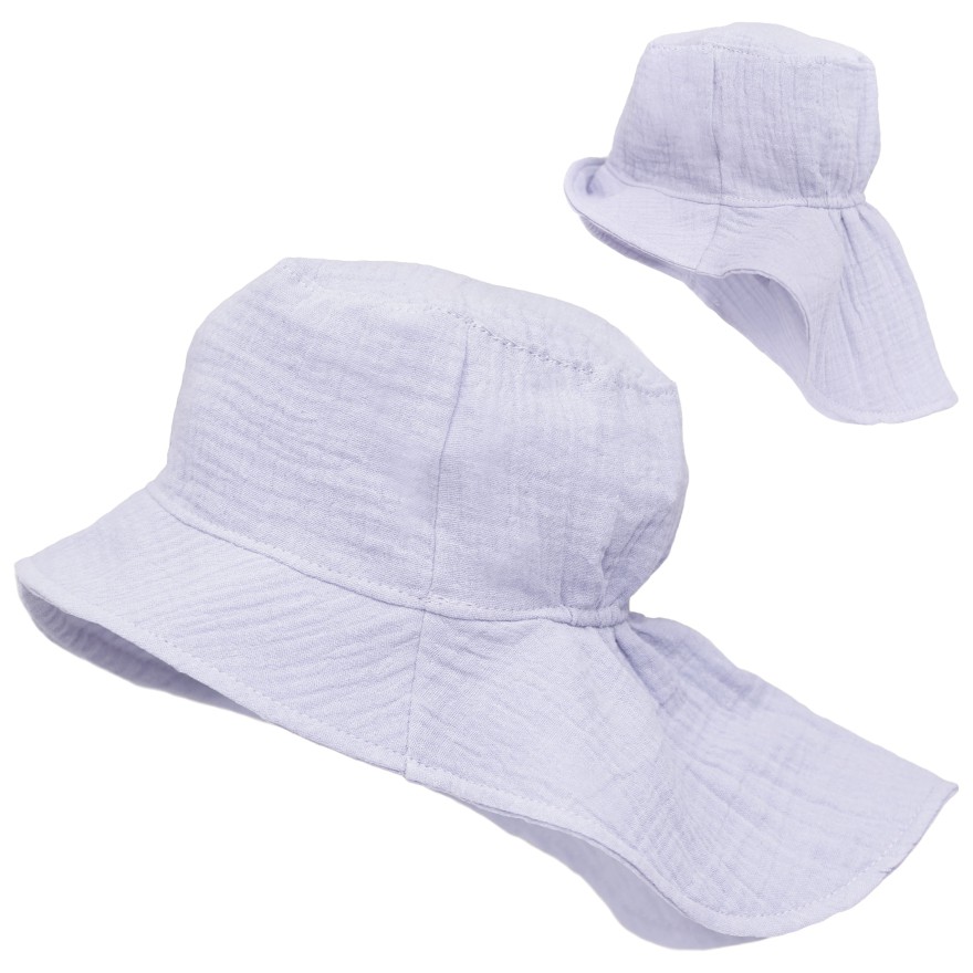 Lila KAPELUSZ MUŚLINOWY z ochroną na kark CZAPKA na lato