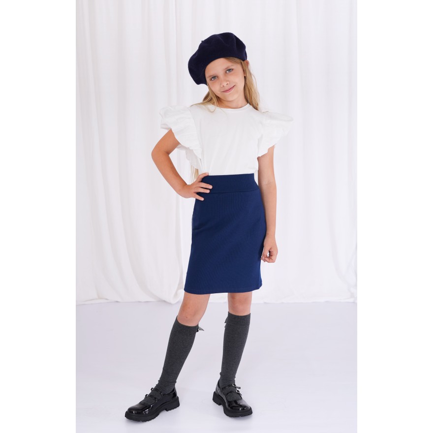 Granatowa spódnica z prążka galowa do szkoły dopasowana ołówkowa z wyciąganą gumką