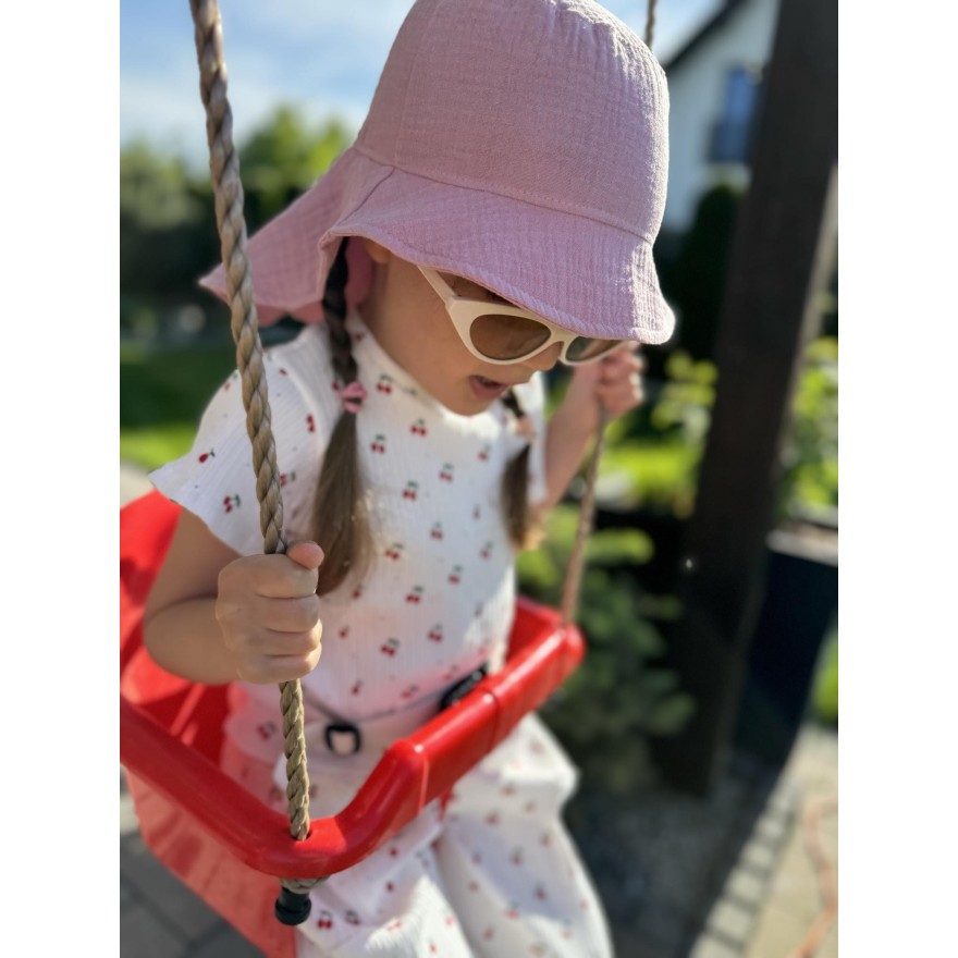 Różowy KAPELUSZ MUŚLINOWY z ochroną na kark CZAPKA na lato