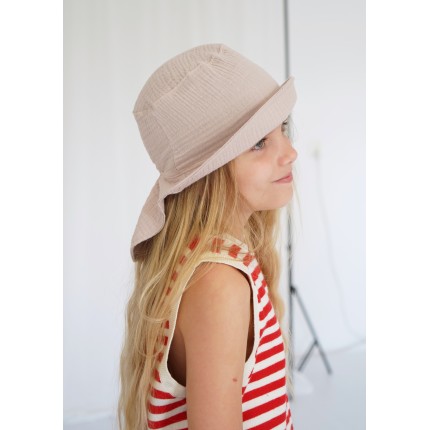 Beżowy KAPELUSZ MUŚLINOWY z ochroną na kark CZAPKA na lato