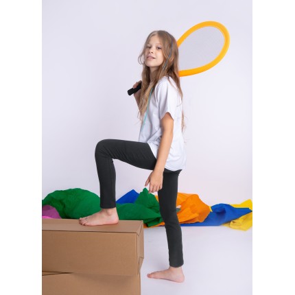 Czarne LEGGINSY Z KIESZENIAMI długie bawełniane getry dziewczęce
