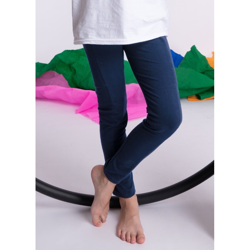 Granatowe LEGGINSY Z KIESZENIAMI długie bawełniane getry dziewczęce