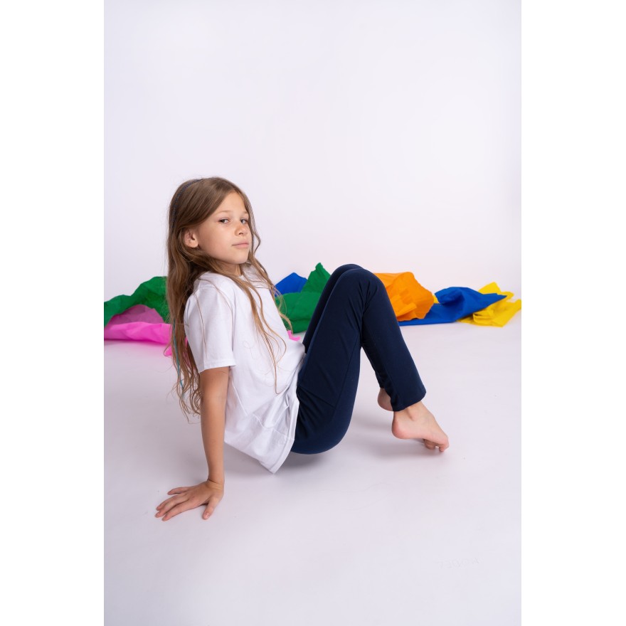 Granatowe LEGGINSY Z KIESZENIAMI długie bawełniane getry dziewczęce