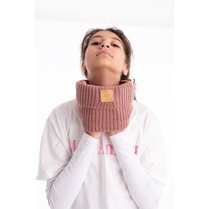 Merino komin różowy dziecięcy 100% wełna one size jesień zima