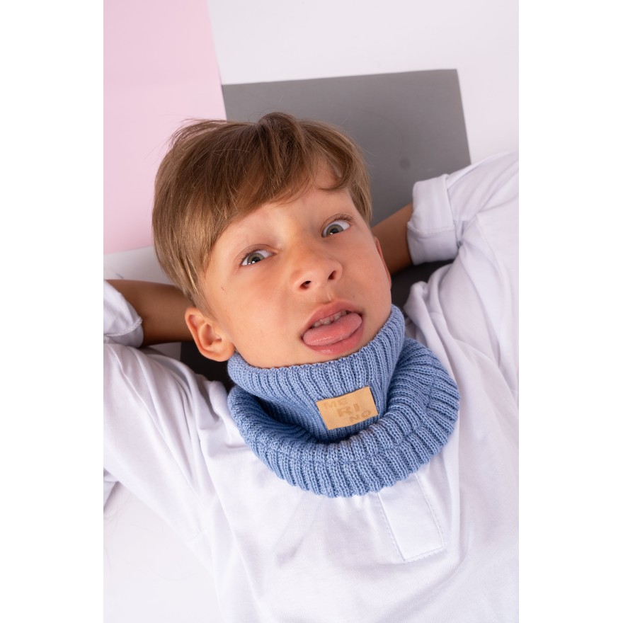 Merino komin niebieski dziecięcy 100% wełna one size jesień zima