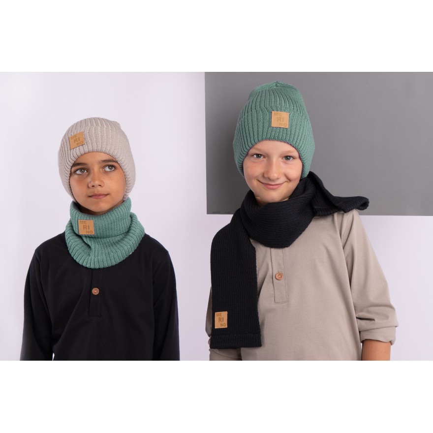 Merino komin szałwia dziecięcy 100% wełna one size jesień zima