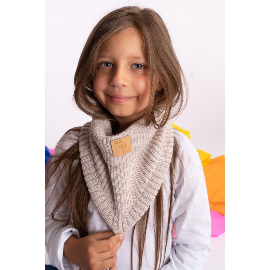 Merino komin beżowy dziecięcy 100% wełna one size jesień zima