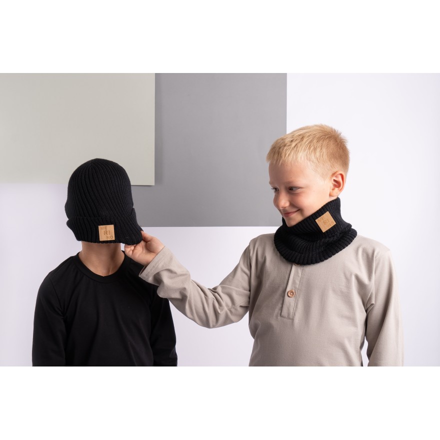 Merino komin czarny dziecięcy 100% wełna one size jesień zima