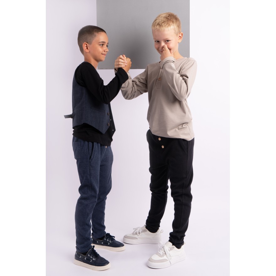 Szaro - beżowa chłopięca bluzka KOSZULKA Z GUZIKAMI elegancka długi rękaw szkoła