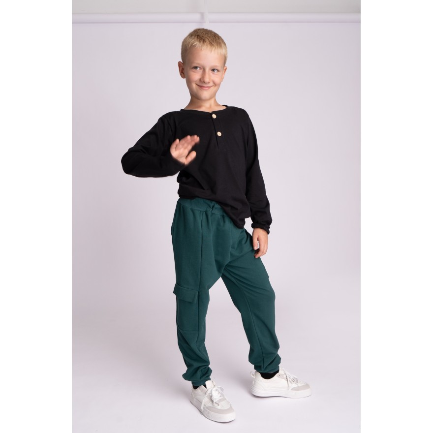 Czarna chłopięca bluzka KOSZULKA Z GUZIKAMI elegancka długi rękaw szkoła