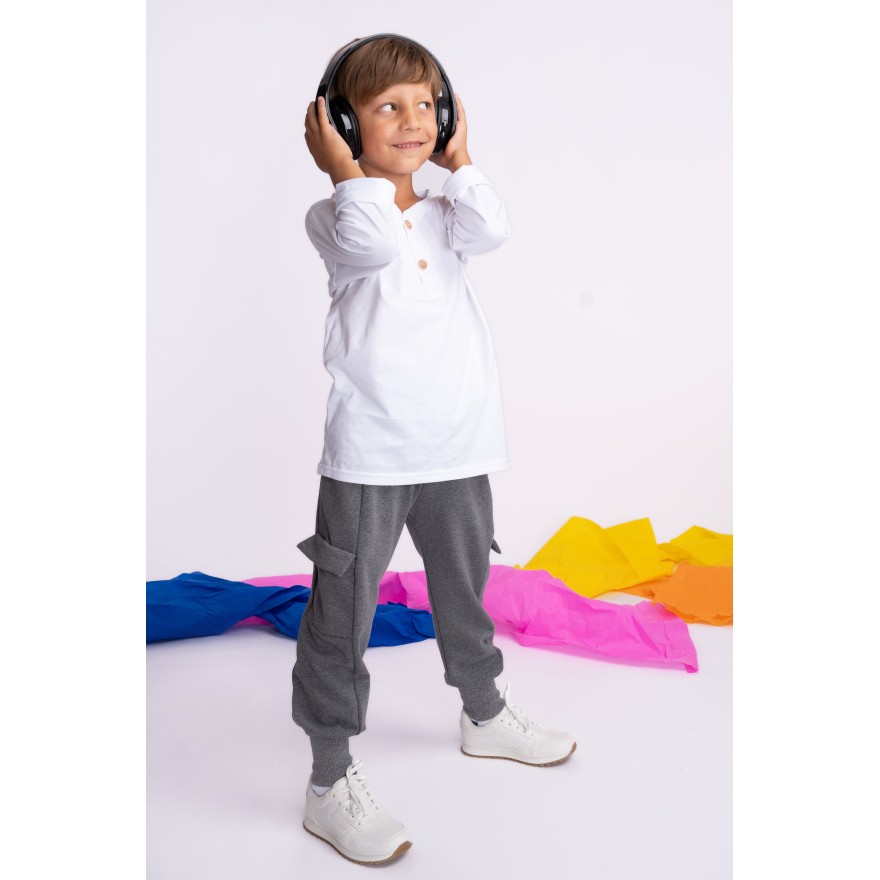 Biała chłopięca bluzka KOSZULKA Z GUZIKAMI elegancka długi rękaw szkoła