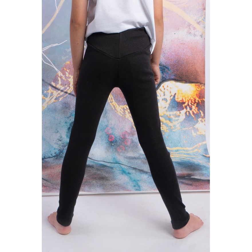 Czarne LEGGINSY Z PRĄŻKA długie getry dziewczęce prążek regulowane w pasie