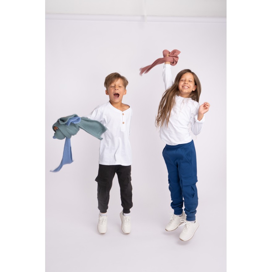 Czarne BOJÓWKI z kieszeniami spodnie bawełniane PRĄŻEK regulowane w pasie