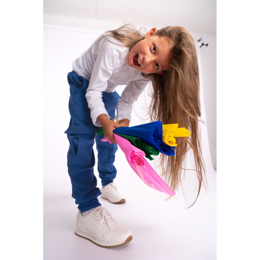 Granatowe BOJÓWKI z kieszeniami spodnie bawełniane PRĄŻEK regulowane w pasie