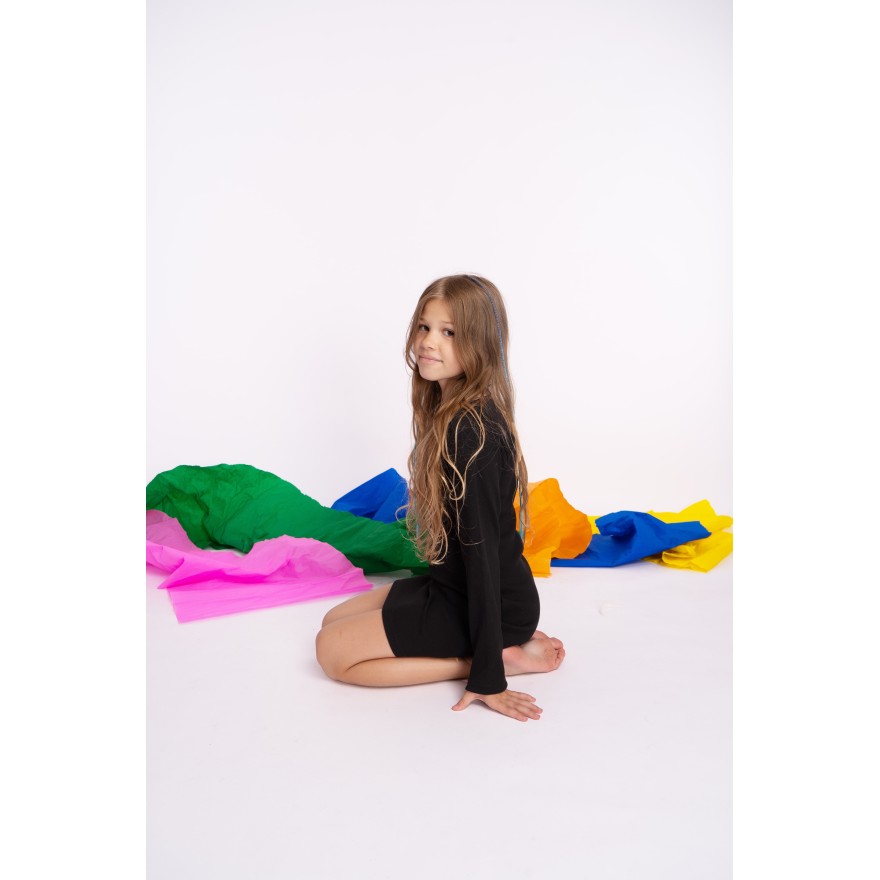 Czarna SUKIENKA ołówkowa bawełniana z prążka dopasowana długi rękaw prążek szkoła