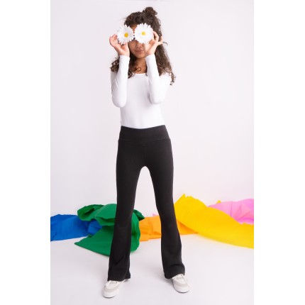 Czarne SPODNIE legginsy FLARE getry rozszerzane dzwony PRĄŻEK regulowane w pasie