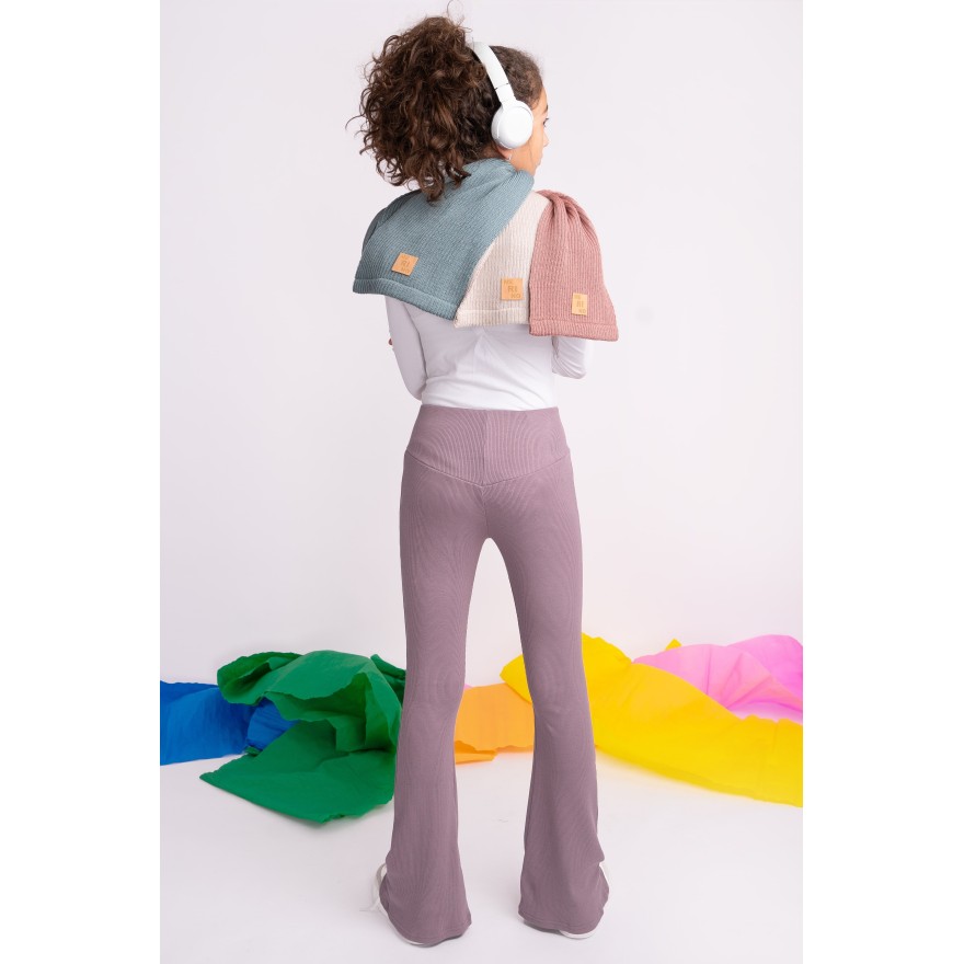 Lila SPODNIE legginsy FLARE getry rozszerzane dzwony PRĄŻEK regulowane w pasie