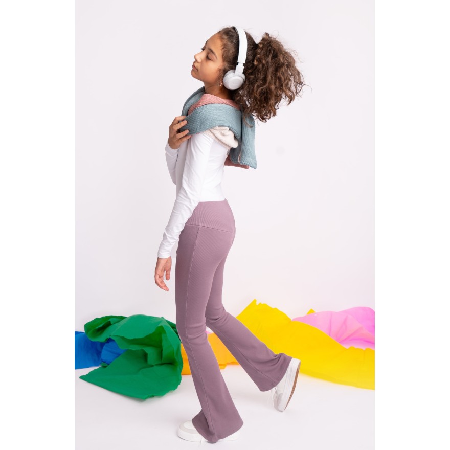 Lila SPODNIE legginsy FLARE getry rozszerzane dzwony PRĄŻEK regulowane w pasie