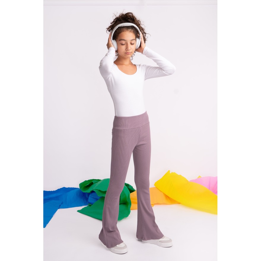 Lila SPODNIE legginsy FLARE getry rozszerzane dzwony PRĄŻEK regulowane w pasie
