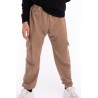 Beżowe SPODNIE BOJÓWKI dresowe z kieszeniami dresówka PĘTELKA regulowane w pasie