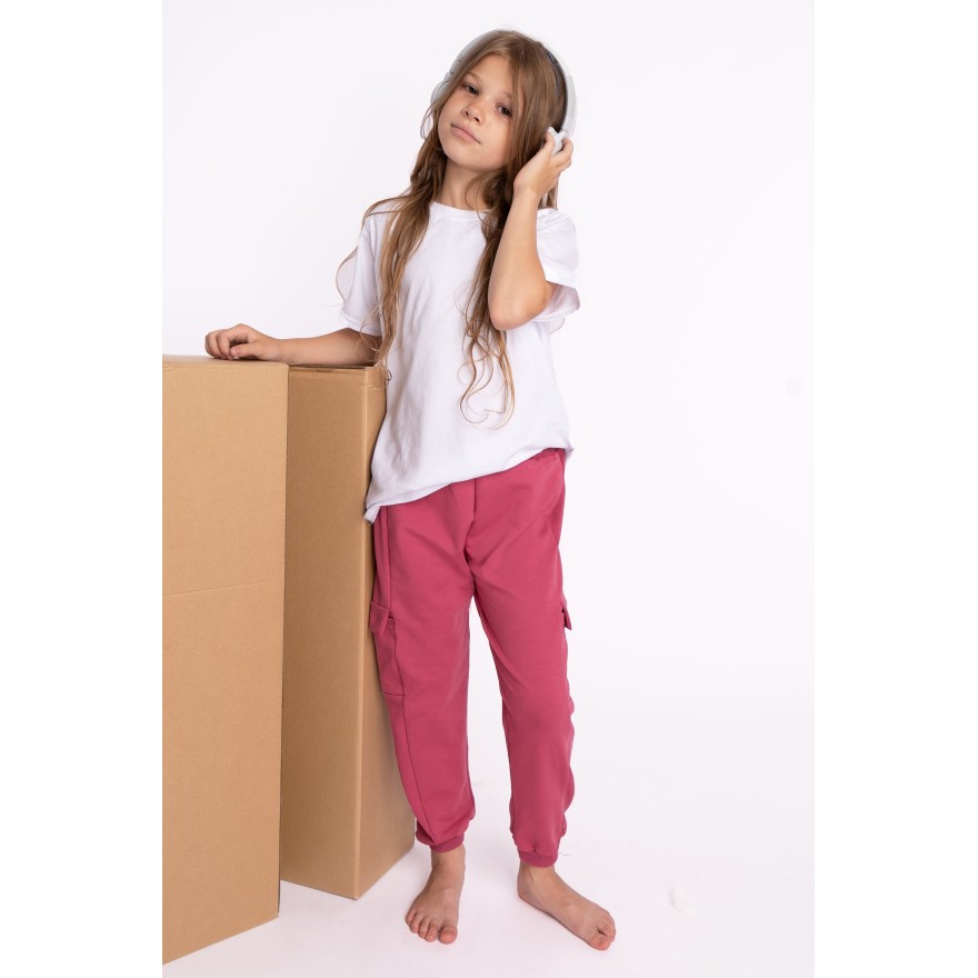 Różowe SPODNIE BOJÓWKI dresowe z kieszeniami dresówka PĘTELKA regulowane w pasie