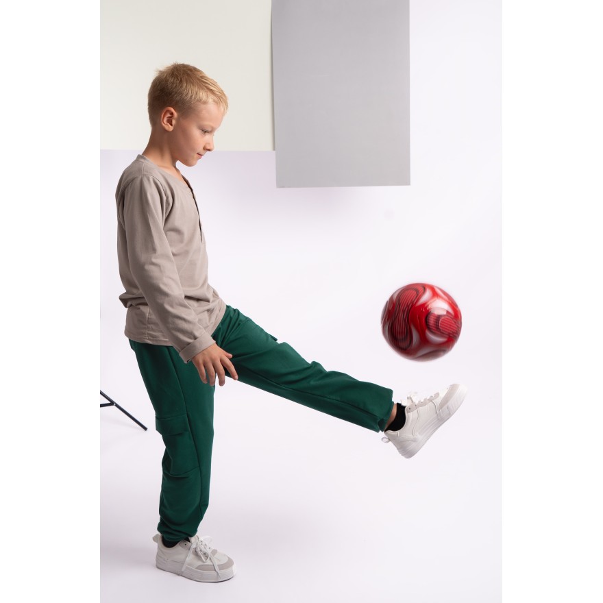 Butelkowe SPODNIE BOJÓWKI dresowe z kieszeniami dresówka PĘTELKA regulowane w pasie