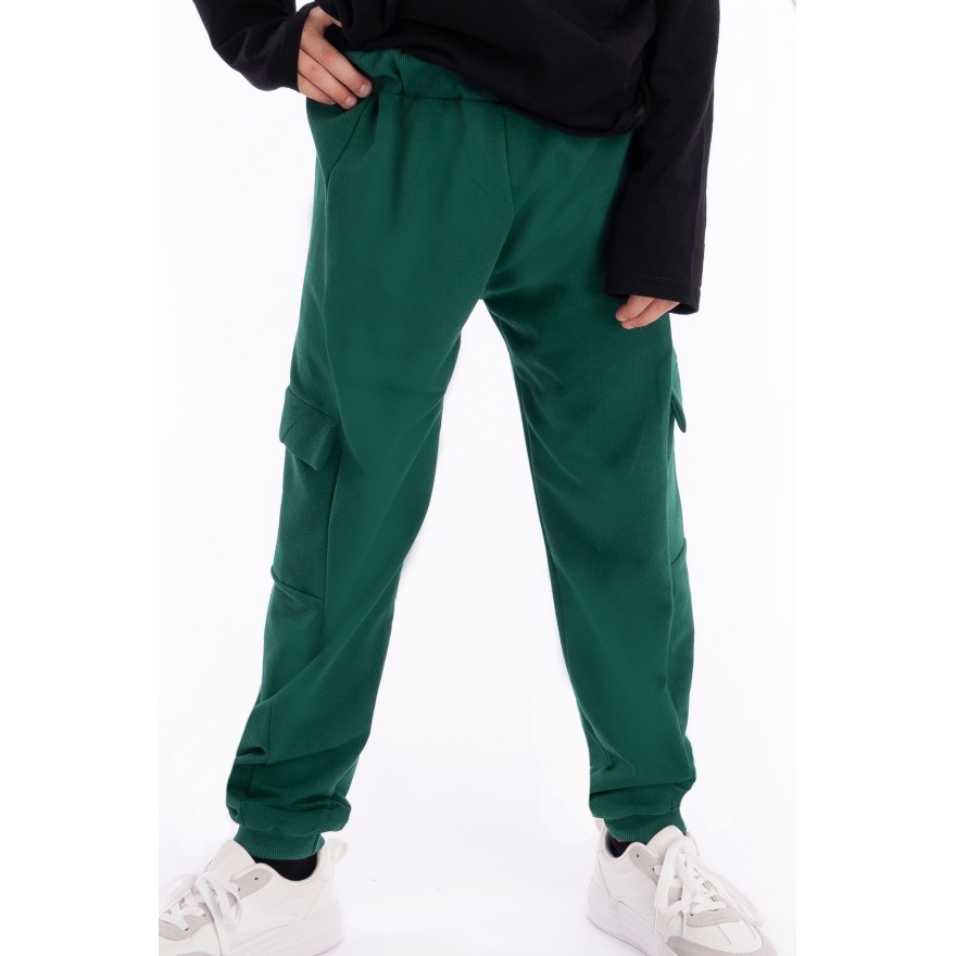 Butelkowe SPODNIE BOJÓWKI dresowe z kieszeniami dresówka PĘTELKA regulowane w pasie