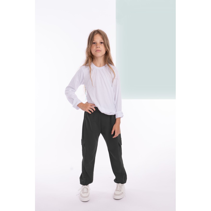 Czarne SPODNIE BOJÓWKI dresowe z kieszeniami dresówka PĘTELKA regulowane w pasie