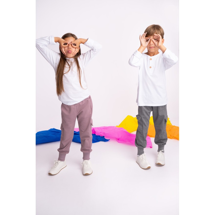 Lila spodnie BOJÓWKI ocieplane NA MESZKU z kieszeniami regulowane w pasie