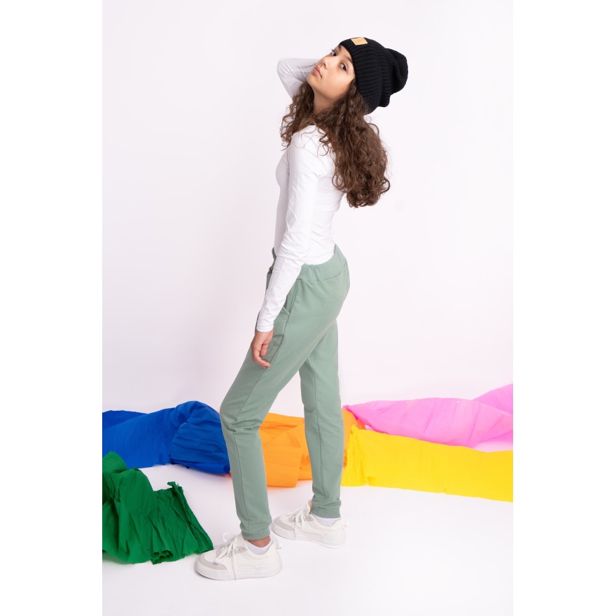 Szałwia SPODNIE DRESOWE dresówka PĘTELKA gładkie regulowane w pasie