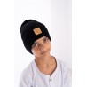 Merino czapka czarna 100% wełna podwijana jesień zima