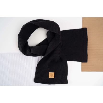 Merino szalik czarny 100% wełna szal uniwersalny jesień zima