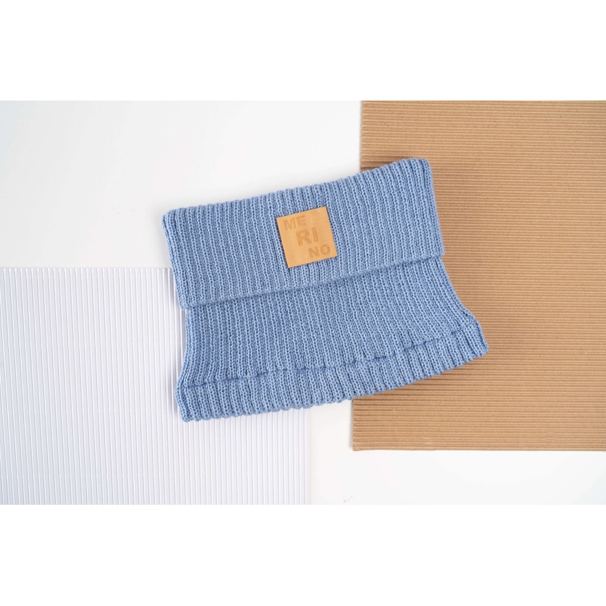 Merino komin niebieski dziecięcy 100% wełna one size jesień zima