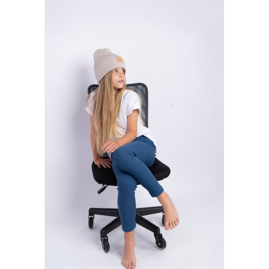 Granatowe LEGGINSY Z PRĄŻKA długie getry dziewczęce prążek regulowane w pasie