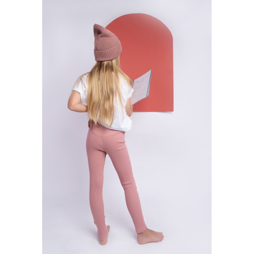 Różowe LEGGINSY Z PRĄŻKA długie getry dziewczęce prążek regulowane w pasie