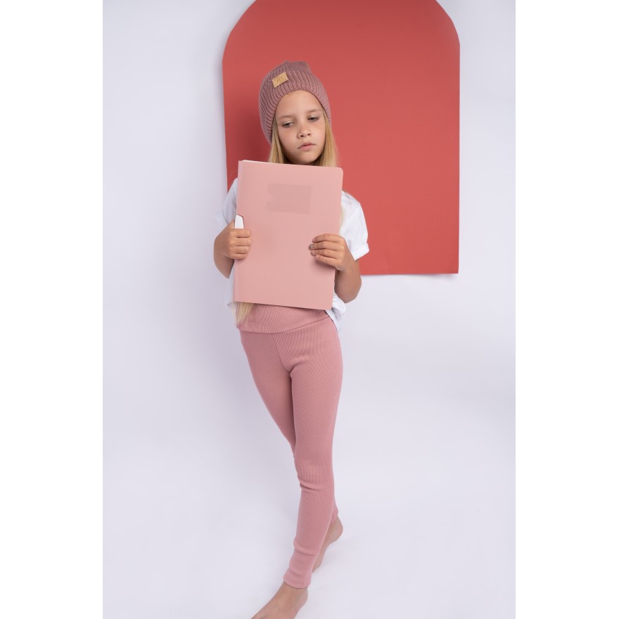 Różowe LEGGINSY Z PRĄŻKA długie getry dziewczęce prążek regulowane w pasie