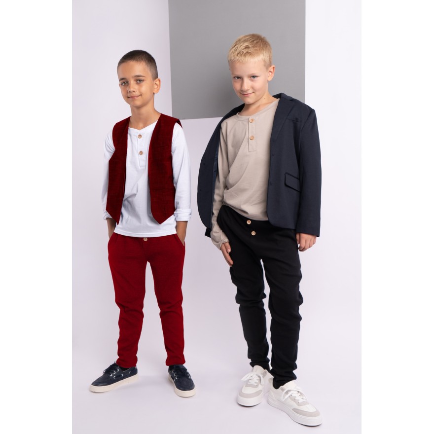 Bordowe eleganckie spodnie wizytowe z wyciąganą gumką prążek slim święta