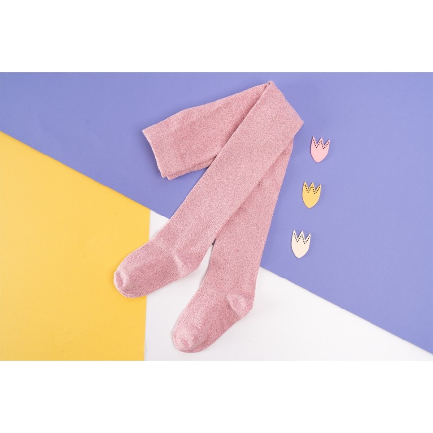 Jasny róż rajstopy bawełniane z różową błyszczącą nitką dziewczęce brokatowe