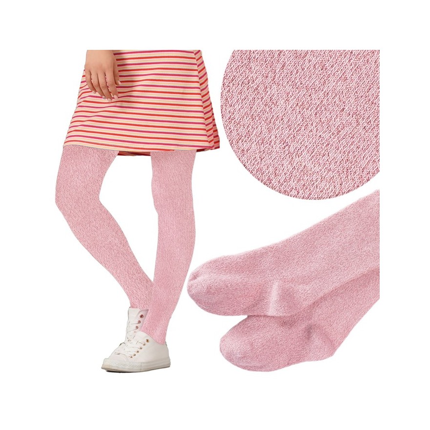 Jasny róż rajstopy bawełniane z różową błyszczącą nitką dziewczęce brokatowe