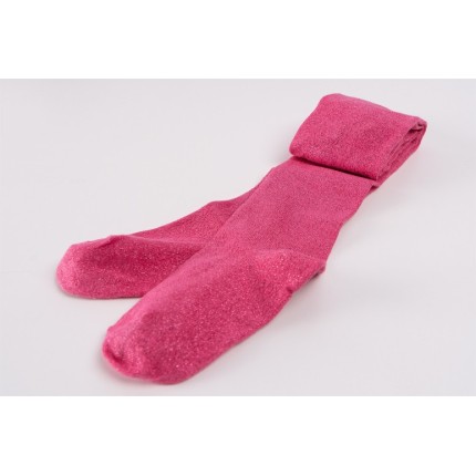 Amarantowe rajstopy bawełniane z różową błyszczącą nitką dziewczęce brokatowe