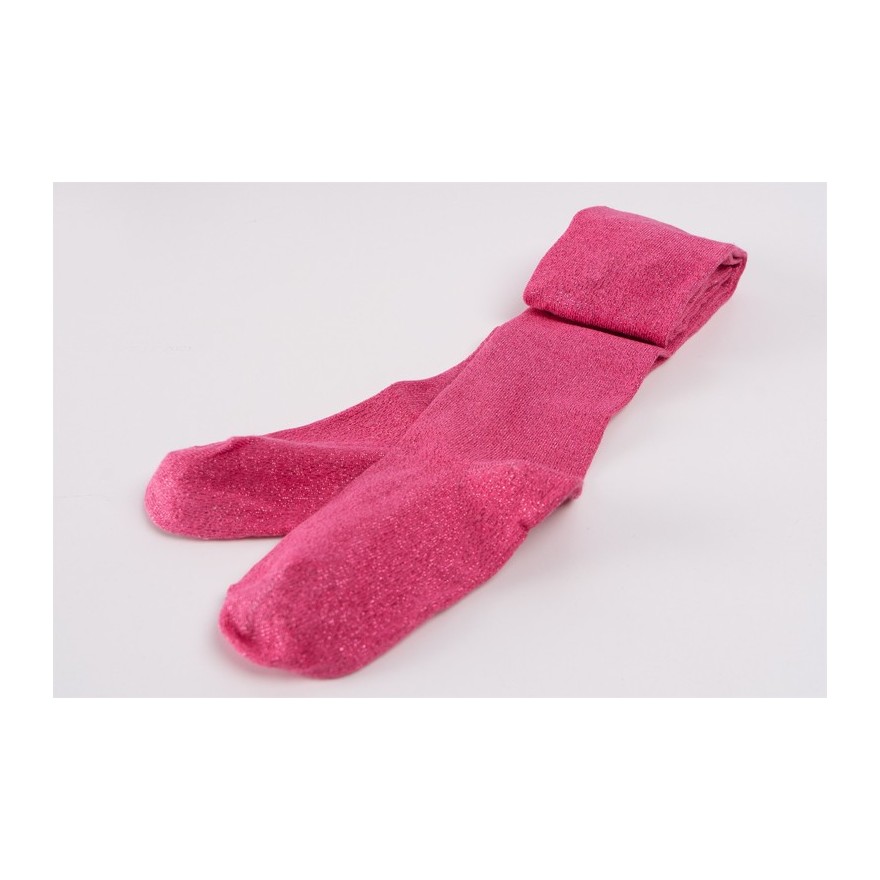 Amarantowe rajstopy bawełniane z różową błyszczącą nitką dziewczęce brokatowe