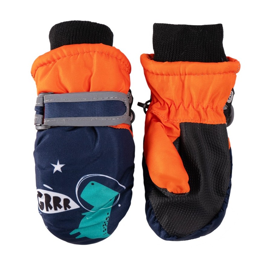 Granatowo- pomarańczowe rękawiczki narciarskie 1P Dino Grrr.. r.56-92